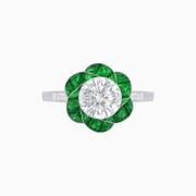 VVintage Inspired Floral Calibré-Cut Gemstone Petal Halo Ring - Shahin Jewelry